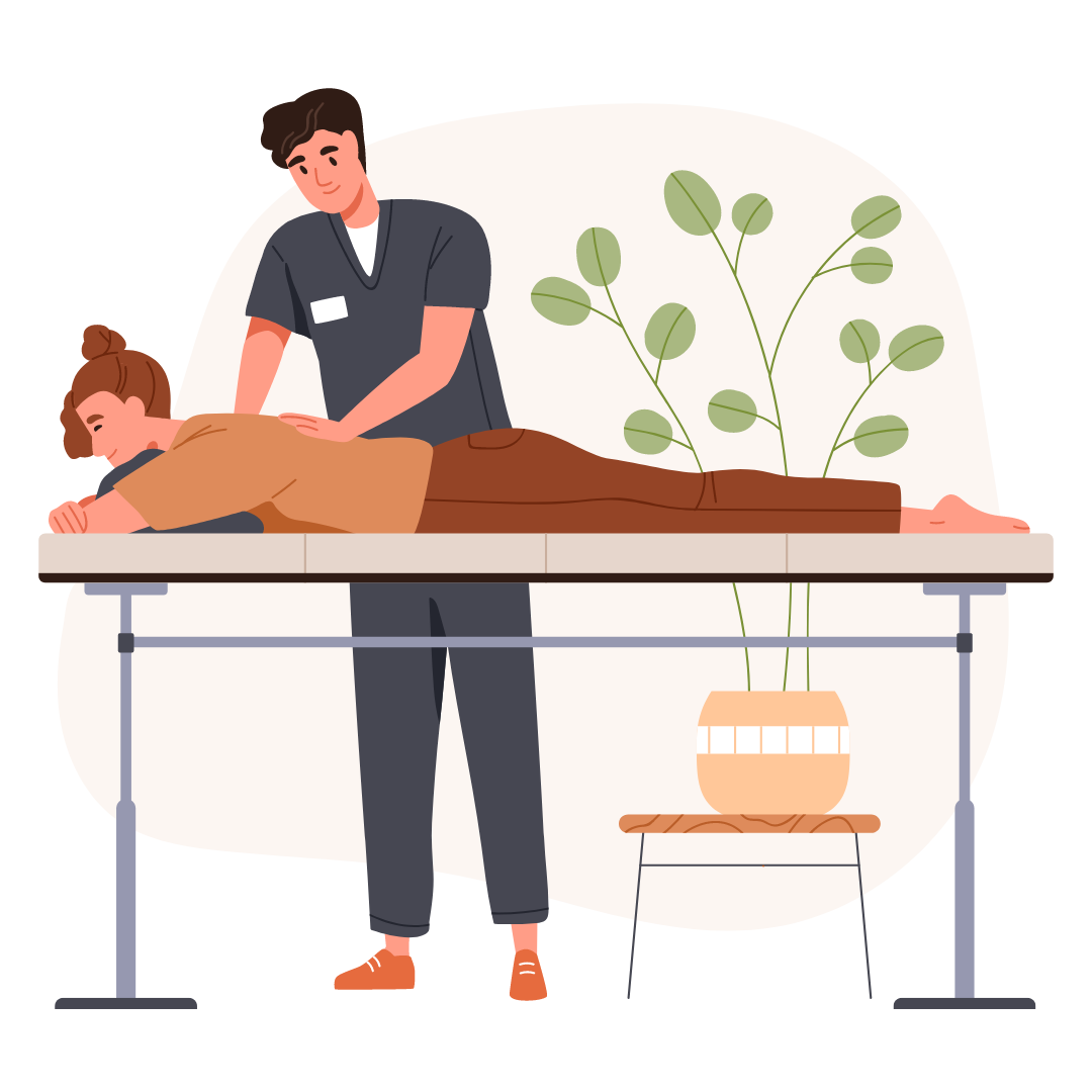 Physiotherapeut führt Rückenmassage an Patientin durch